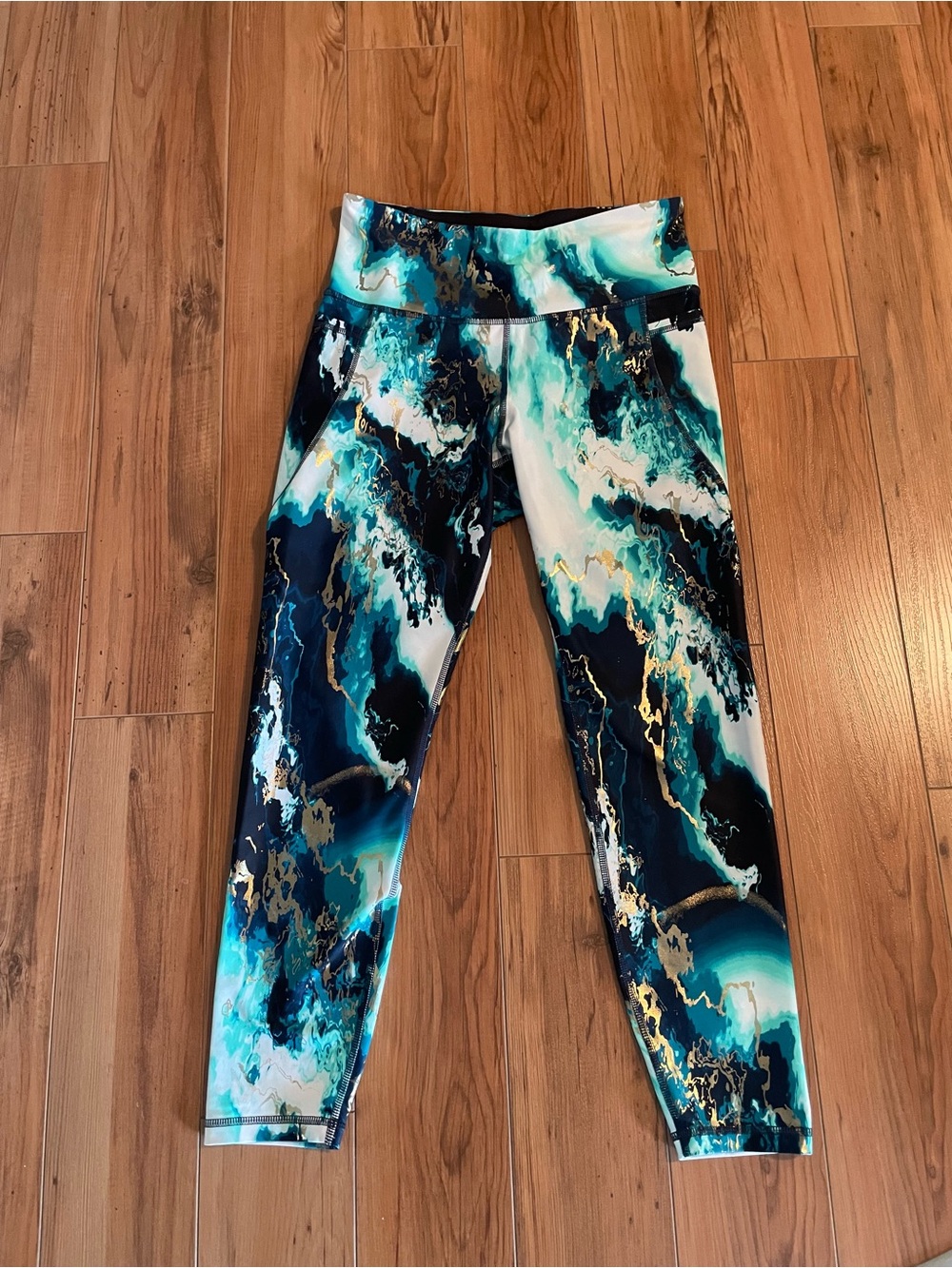 Old Navy Marbled Teal & Navy High-Waist Leggings